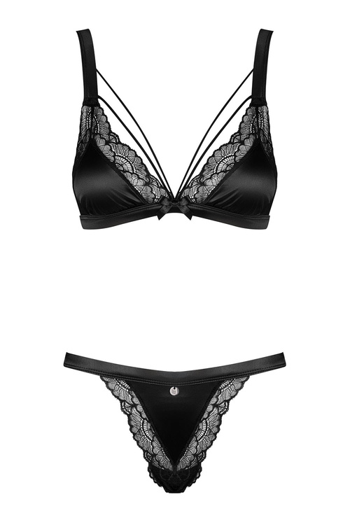 Obsessive Eloissa 2-pcs set Nocna komplet biustonosz + stringi, czarny