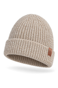 Vivisence 70123 Czapka beanie damska prążkowana z wywinięciem, beżowy