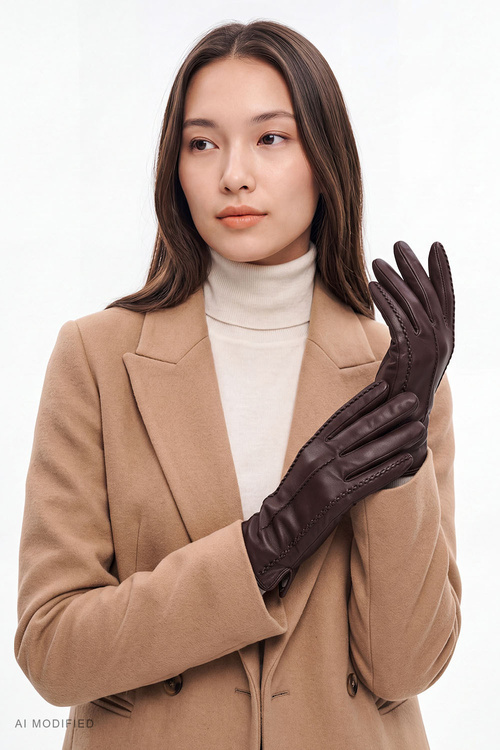 Vivisence 7209 rękawiczki skórzane z wełnianą podszewką, dark brown