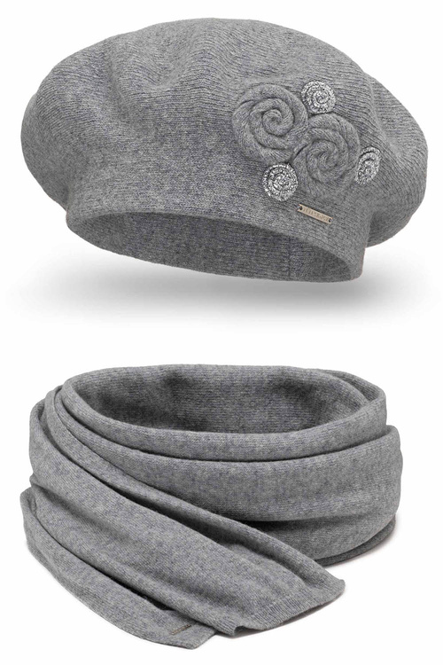 Vivisence 7037Kmpl Komplet beret+szalik, jasnoszary