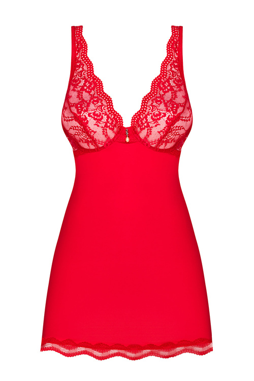 Obsessive Luvae babydoll Nocna komplet koszulka + stringi, czerwony