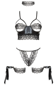 Komplet biustonosz + stringi + podwiązki + choker Beauty Night Shaquila set BN6496 black