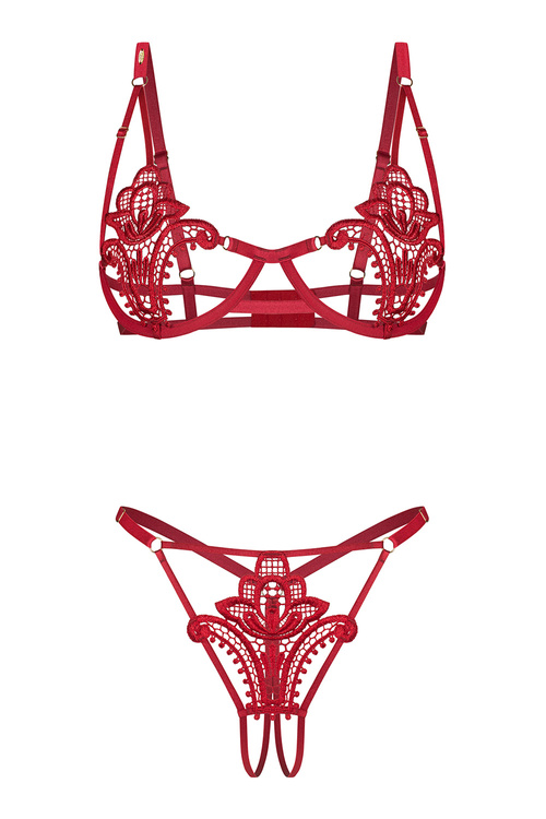 Obsessive Luise Sublim komplet biustonosz i stringi otwarty krok red