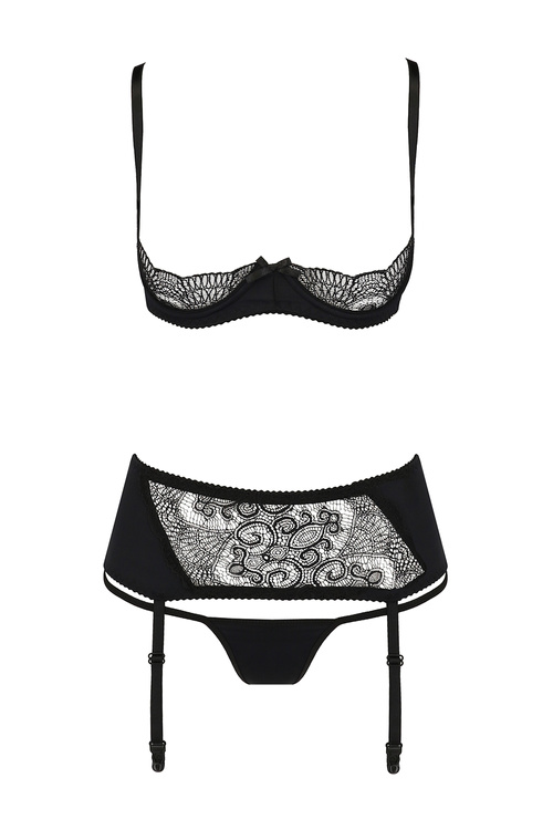 Nocna komplet półbiustonosz + stringi + pas do pończoch Casmir Alina set black 