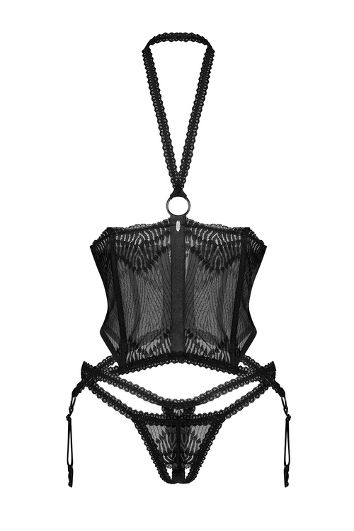 Gorset sexy Obsessive Alliane corset & thong black