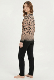 Vivisence 2061 piżama w panterkę z koronką czarno-beżowy