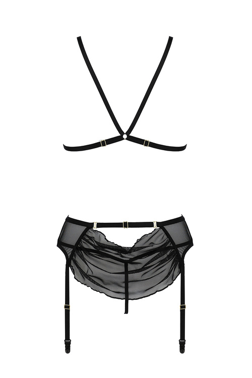 Nocna komplet biustonosz + stringi + pas do pończoch Passion Deliena set black