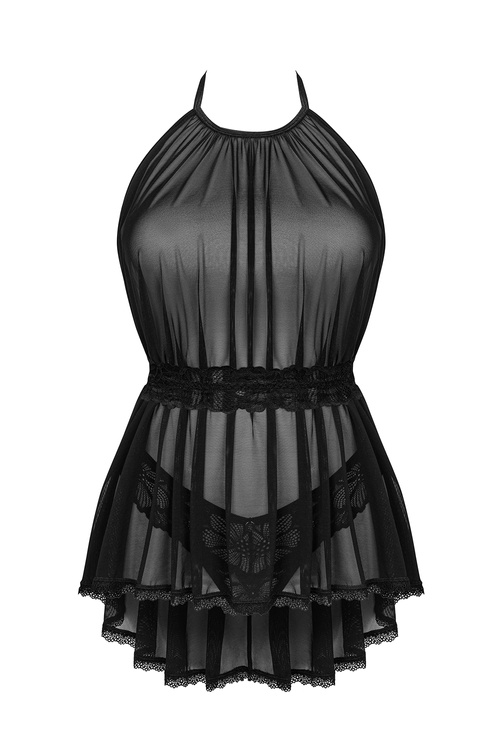 Nocna komplet koszulka + stringi Obsessive Serafia babydoll czarny