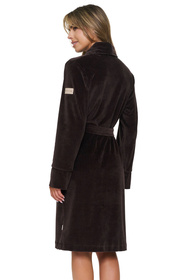 Doctor Nap SWW.7550 Szlafrok damski wiązany prążkowany, brownie