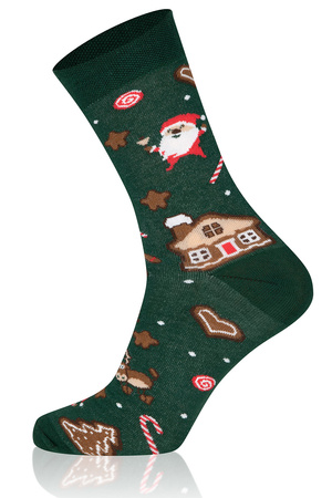 Italian Fashion S136D Święta dł. Skarpety za kostkę, zielony/brąz/czerwony