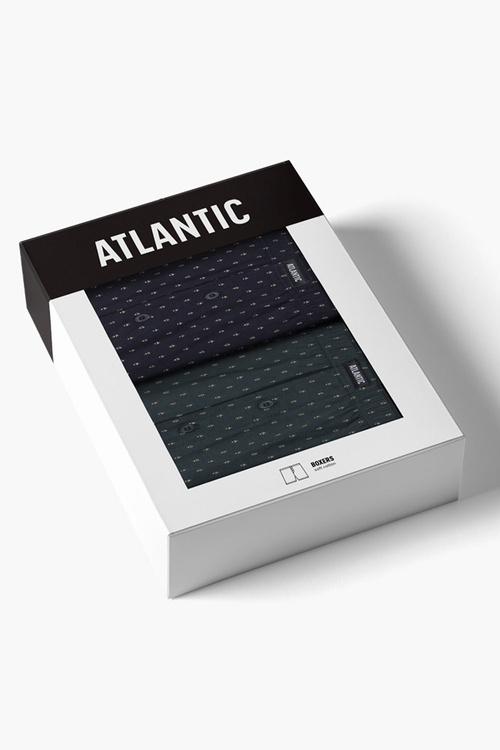 Atlantic 2MBX-096 bokserki luźne 2-pack z guzikiem, granat/zielony ciemny