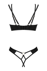 Nocna komplet biustonosz + stringi Obsessive Nesari 2-pcs crotchless set czarny