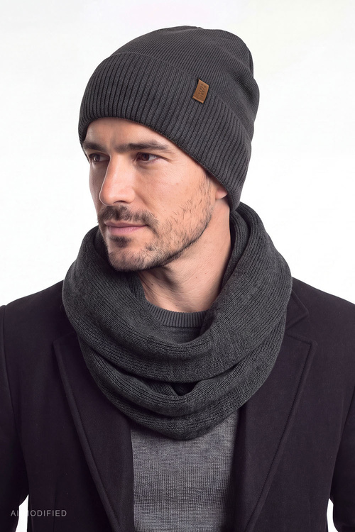 Vivisence M7013 KMPL komplet czapka i komin z wełny merino, grafitowy
