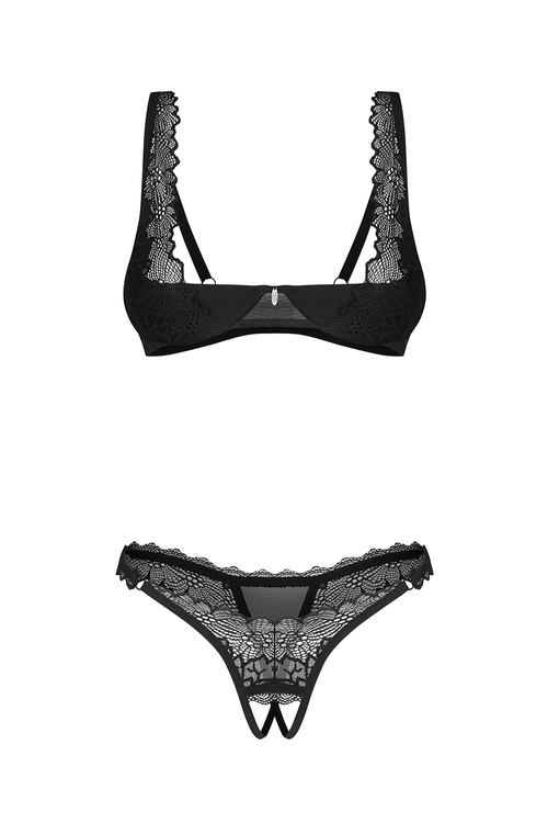 Komplet półbiustonosz + stringi Obsessive Deina More 2-pcs crotchless set black