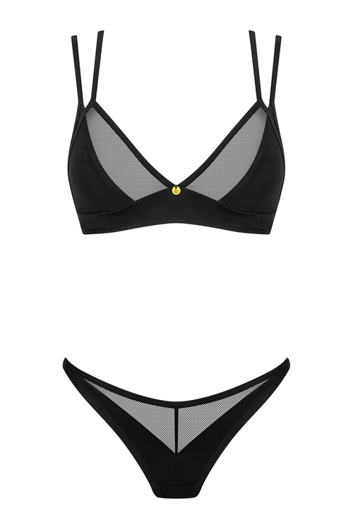 Nocna komplet biustonosz + stringi Obsessive Nesari 2-pcs set czarny