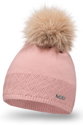 Pamami 17506 czapka prążkowana z pomponem pudrowy róż