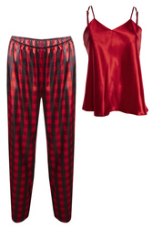 Nocna komplet top + spodnie Dkaren DK-KI-016 czerwony-krata