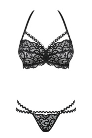 Obsessive Joylace set Nocna komplet biustonosz + stringi, czarny