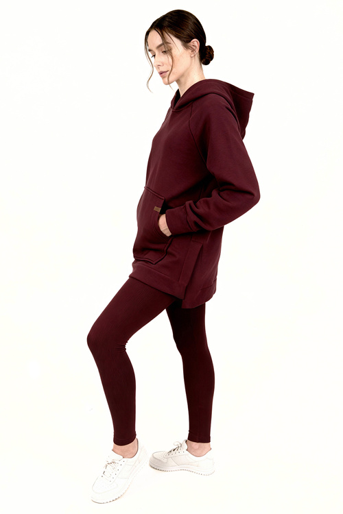 Vivisence 9207kmpl komplet bluza z kapturem, prążkowane legginsy bordowy