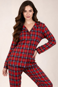 Vivisence 2067 piżama koszulowa w kratę czerwony-krata