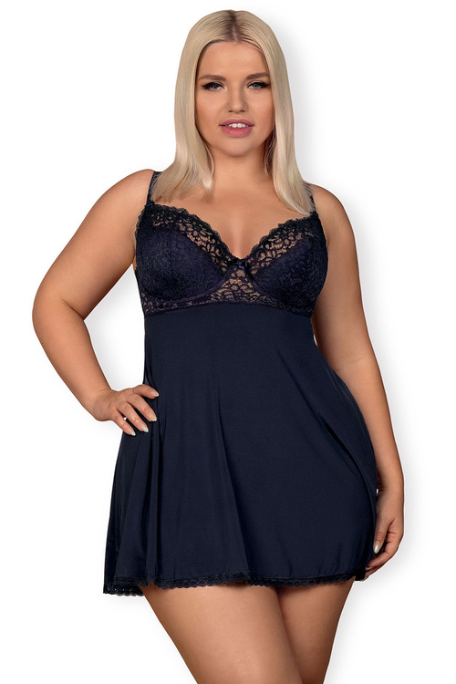 Obsessive Drimera Babydoll Nocna komplet koszulka + stringi, niebieski