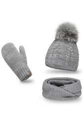 Pamami komplet czapka komin rękawiczki ocieplany jasnoszary
