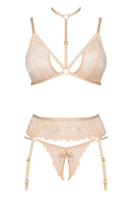Komplet biustonosz + stringi + pas do pończoch Beauty Night Noemi set BN6723 nude