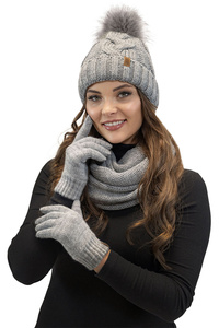 Komplet czapka+komin+rękawiczki Vivisence 7014 Kmpl+R jasnoszary