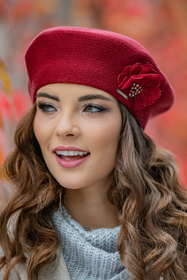 Komplet beret+szalik Vivisence 7036Kmpl bordowy 