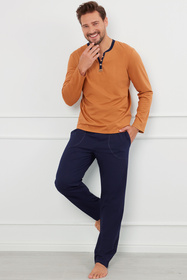 Piżama Italian Fashion Juliusz dł.r. dł.sp. koniak/granat