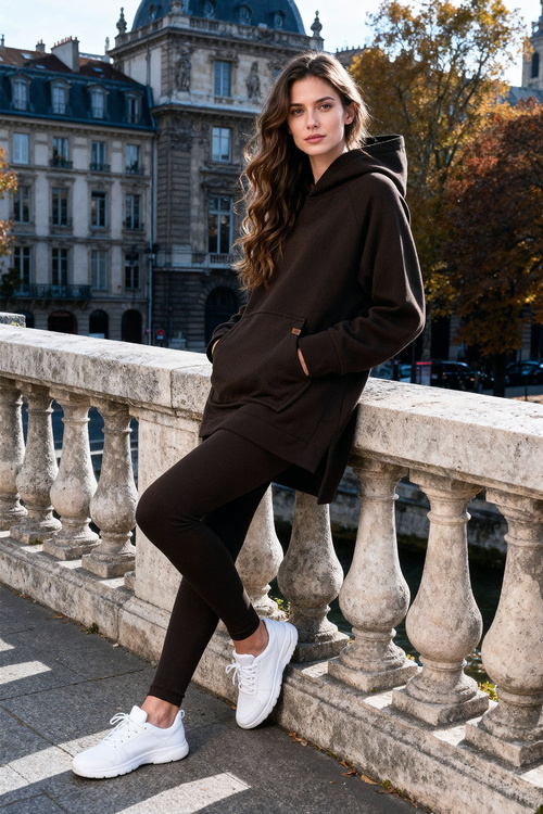 Vivisence 9106 legginsy prążkowane z bawełny brązowy