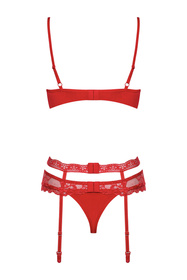 Obsessive Heartina set Nocna komplet biustonosz + stringi + pas do pończoch, czerwony