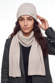 Vivisence 70133 KMPL komplet czapka i szalik wełna merino, beżowy