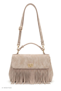 Vivisence T0036 torebka do ręki z frędzlami taupe