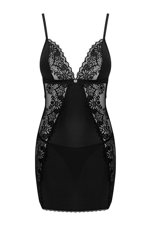 Nocna komplet koszulka + stringi Obsessive Maderris chemise czarny
