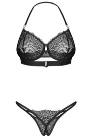 Komplet biustonosz + stringi Obsessive Iliosa 2-pcs crotchless set czarny