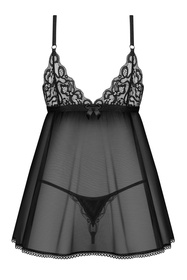 Komplet koszulka + stringi Obsessive Blomentis babydoll and thong czarny