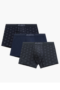 Atlantic bokserki 3 pack dopasowany krój i szeroka guma, granat/indygo/grafit
