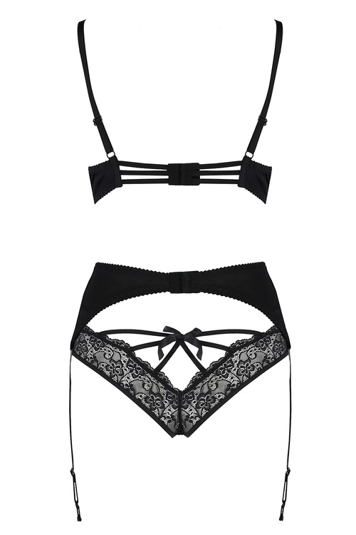 Nocna komplet biustonosz + figi + pas do pończoch Avanua Aya set black