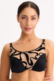 Bella Misteria biustonosz miękki z topem z efektem flocku czarno-beżowy