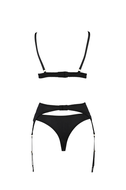Nocna komplet biustonosz + stringi + pas do pończoch Casmir Divine set black 