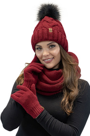 Komplet czapka+komin+rękawiczki Vivisence 7014 Kmpl+R bordowy