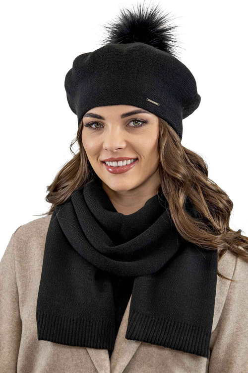 Vivisence 7035Kmpl Komplet beret+szalik, czarny