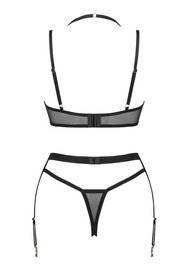Nocna komplet biustonosz + stringi + pas do pończoch Obsessive Selinne 3-pcs set czarny 