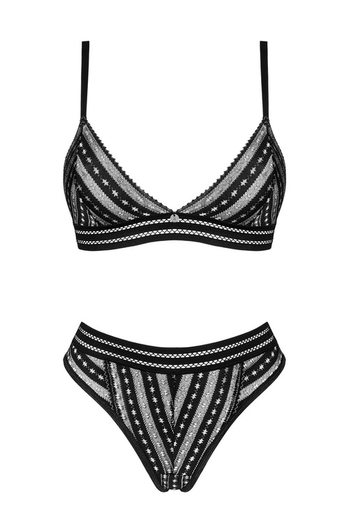 Obsessive Natilya 2-pcs set Nocna komplet biustonosz + figi, czarny