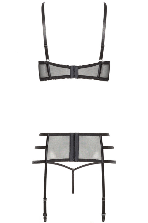 Komplet biustonosz + stringi + pas do pończoch Beauty Night Ileen set BN6536 black