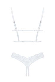 Nocna komplet półbiustonosz + stringi Obsessive Heavenlly 2-pcs cupless set biały