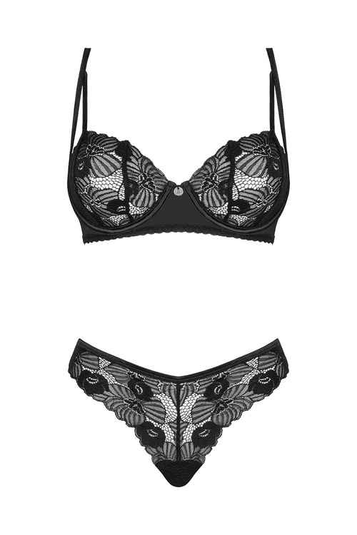 Nocna komplet biustonosz + figi Obsessive Serena Love 2-pcs set czarny