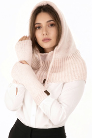 Komplet kaptur+rękawiczki Vivisence 70110Kmpl pudrowy róż