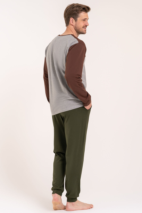Moraj piżama męska z kieszonką i długim rękawem patt 1-brown/grey/green